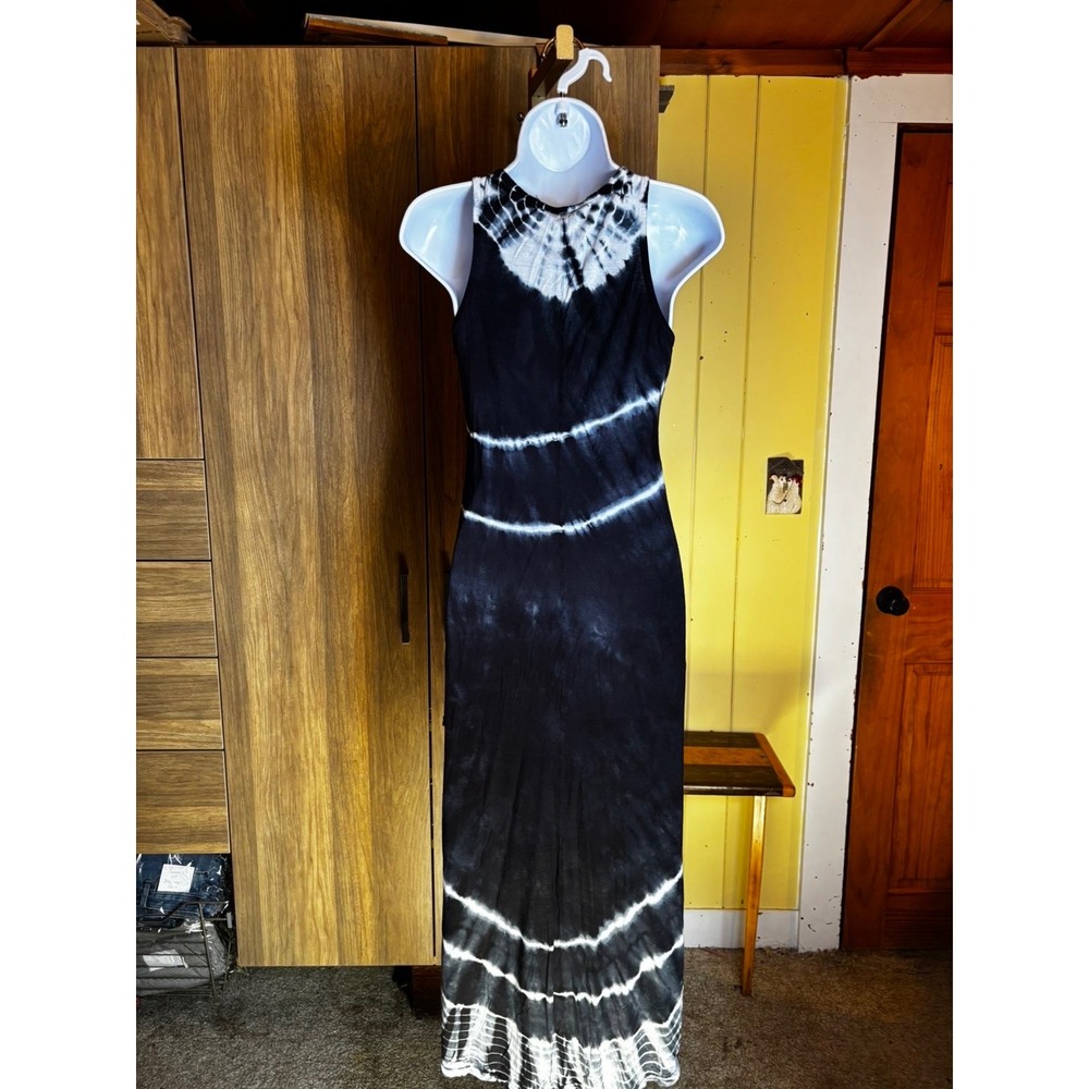 304. Wishlist Black White Tie Dye High Low Maxi Dress Womens Boho Summer - Picture 3 of 5